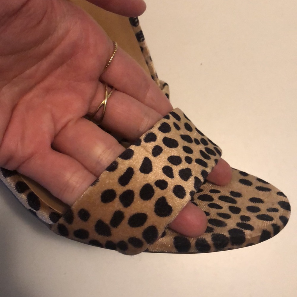 Velvet Leopard Low Block Heeled Sandals - Picture 3 of 6